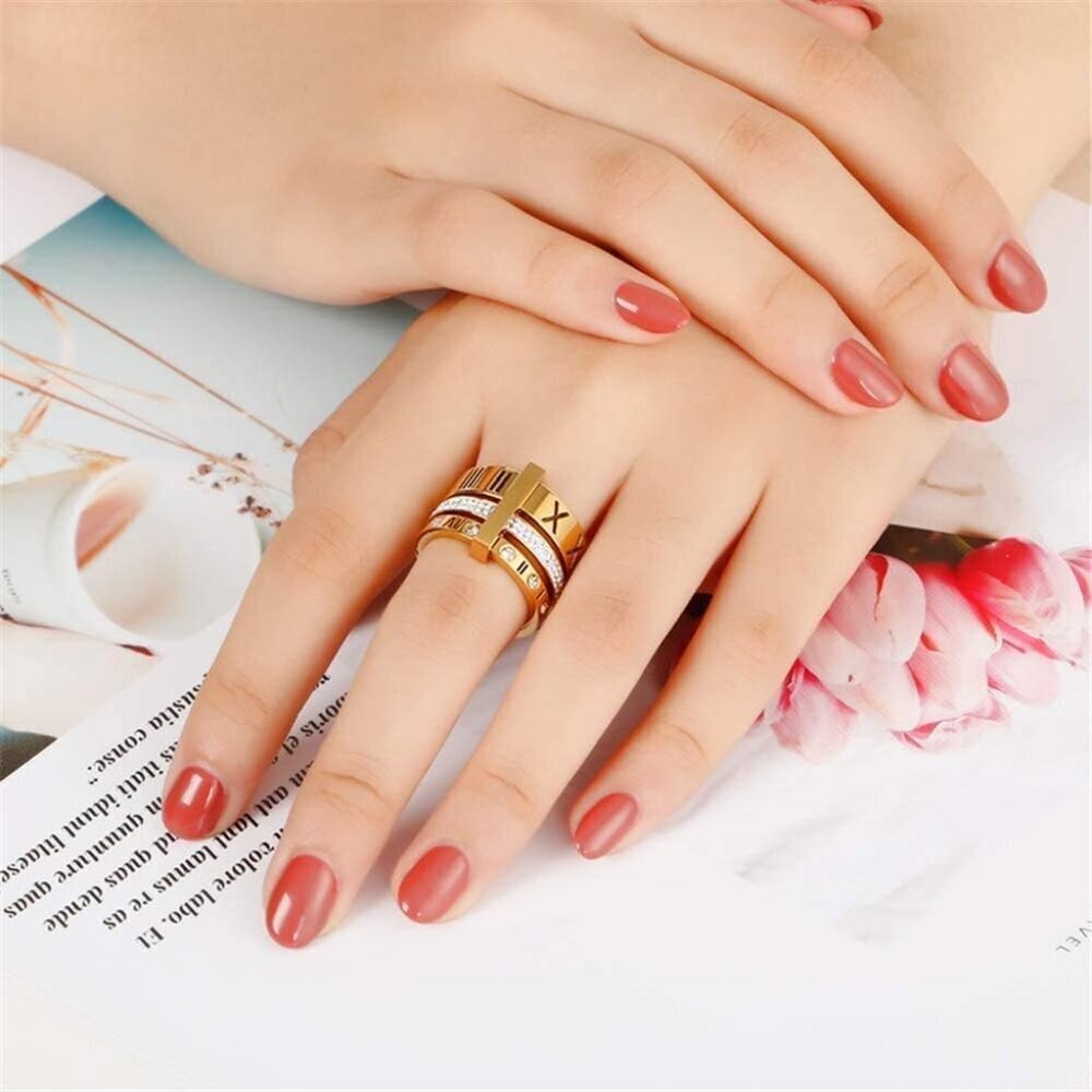 Stainless Steel CZ Roman Numeral Ring Women Stacking Thumb 3-in-1 Gift - Picture 6 of 6